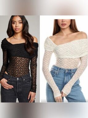 CHASER *2* Masha Licorice Lace Bodysuit Black Ivory Goth Vintage Inspired sz M